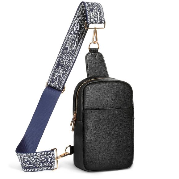 Vegan Leather Sling Bag - Small Trendy Casual Adjustable Detachable Shoulder B) - Picture 1 of 7